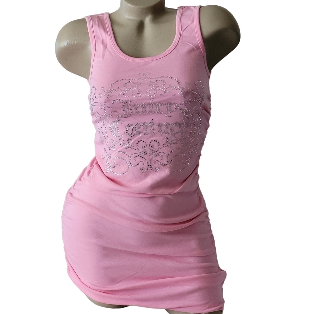 Juicy Couture Pink Ruched Sides Bling Sleeveless Bodycon Mini Dress - Picture 2 of 10